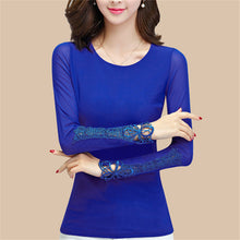 2016 New Fashion Autumn Hot Sale Shirt Women Blouse O-neck Full Tee Shirt Chiffon Lace Casual Blouses Plus Size Blusas 71516