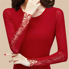 2016 New Fashion Autumn Hot Sale Shirt Women Blouse O-neck Full Tee Shirt Chiffon Lace Casual Blouses Plus Size Blusas 71516