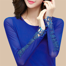 2016 New Fashion Autumn Hot Sale Shirt Women Blouse O-neck Full Tee Shirt Chiffon Lace Casual Blouses Plus Size Blusas 71516