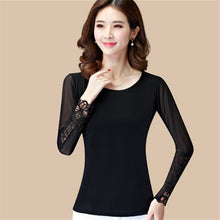 2016 New Fashion Autumn Hot Sale Shirt Women Blouse O-neck Full Tee Shirt Chiffon Lace Casual Blouses Plus Size Blusas 71516