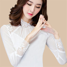 2016 New Fashion Autumn Hot Sale Shirt Women Blouse Stand Full Tee Shirt Chiffon Lace Casual Blouses Plus Size Blusas 71517