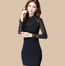 2016 New Fashion Autumn Hot Sale Shirt Women Blouse Stand Full Tee Shirt Chiffon Lace Casual Blouses Plus Size Blusas 71517