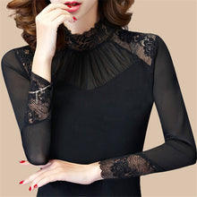 2016 New Fashion Autumn Hot Sale Shirt Women Blouse Stand Full Tee Shirt Chiffon Lace Casual Blouses Plus Size Blusas 71517