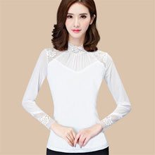 2016 New Fashion Autumn Hot Sale Shirt Women Blouse Stand Full Tee Shirt Chiffon Lace Casual Blouses Plus Size Blusas 71517