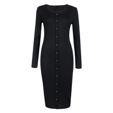 2016 New Fashion Autumn Women Long Sleeve Round Neck Knitted Button Bodycon Dress Women Clothing Vestidos