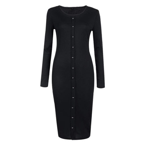 2016 New Fashion Autumn Women Long Sleeve Round Neck Knitted Button Bodycon Dress Women Clothing Vestidos