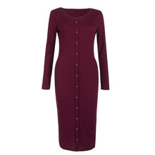 2016 New Fashion Autumn Women Long Sleeve Round Neck Knitted Button Bodycon Dress Women Clothing Vestidos