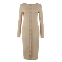 2016 New Fashion Autumn Women Long Sleeve Round Neck Knitted Button Bodycon Dress Women Clothing Vestidos