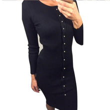 2016 New Fashion Autumn Women Long Sleeve Round Neck Knitted Button Bodycon Dress Women Clothing Vestidos