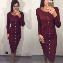 2016 New Fashion Autumn Women Long Sleeve Round Neck Knitted Button Bodycon Dress Women Clothing Vestidos