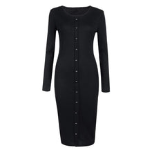 2016 New Fashion Autumn Women Long Sleeve Round Neck Knitted Button Bodycon Dress Women Clothing Vestidos
