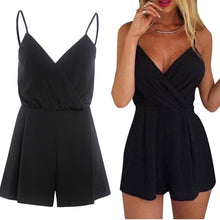 2016 New Fashion Black V Neck Sexy Rompers Womens Jumpsuit Women Summer Lady Casual Overalls For Women Combinaison Short Femme