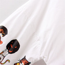 2016 New Fashion Cartoon Print Shirts Women Button Half Sleeve Turn-down Collar Blouse Female Loose Casual Shirt Tops 31822