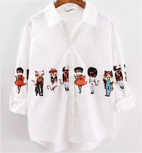 2016 New Fashion Cartoon Print Shirts Women Button Half Sleeve Turn-down Collar Blouse Female Loose Casual Shirt Tops 31822