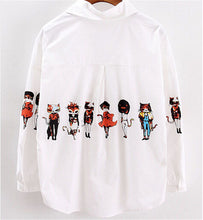 2016 New Fashion Cartoon Print Shirts Women Button Half Sleeve Turn-down Collar Blouse Female Loose Casual Shirt Tops 31822