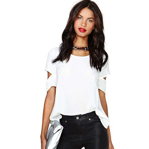 2016 New Fashion Half Sleeve Plus Size T-shirts Female T shirts Off Shoulder Tops Chiffon Women Clothing 70847