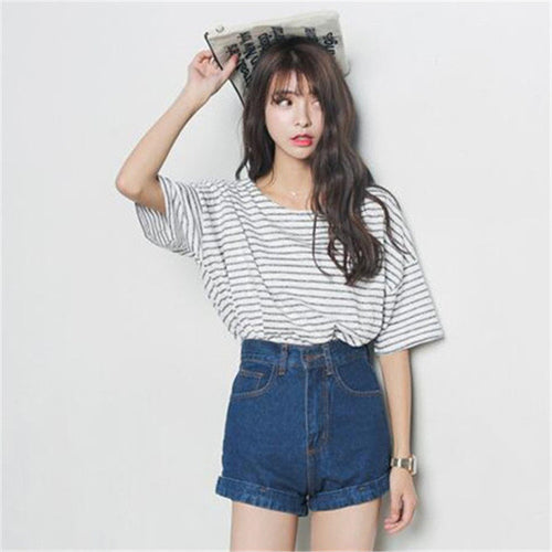 2016 New Fashion Half Sleeve Plus Size T-shirts Female T shirts Stripped Tops Women t Shirt 71045