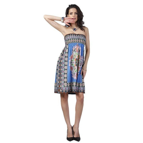 2016 New Fashion Holiday Beach Dress Women Traditional African Printed Dashiki Strapless Sexy Women Summer Dress Vestidos