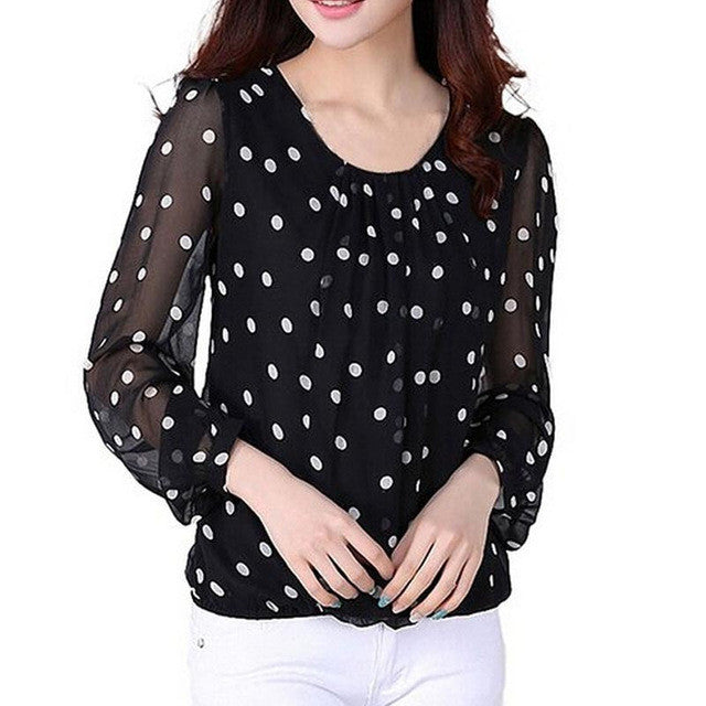 2016 New Fashion Long Sleeve Plus Size T-shirts Female T shirt Polka Dot Print Tops Women Clothing 70834