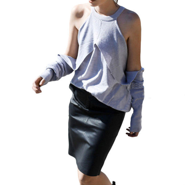 2016 New Fashion Long Sleeve Plus Size T-shirts Female T shirts Off Shoulder BackTops Women Clothing 70842