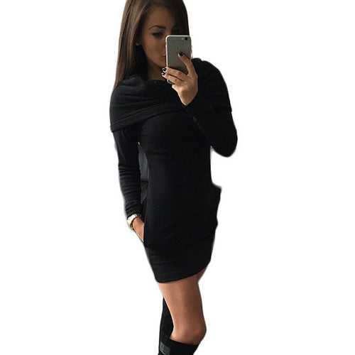 2016 New Fashion Long Sleeve Women Hooded Hoody Sweatshirt Bodycon Hoodies Dress Solid with Hat vestido curto #562