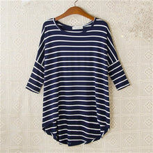 2016 New Fashion Loose T-shirt Large Size O-neck 3/4 Sleeve tShirt Women Stripped Top 70830