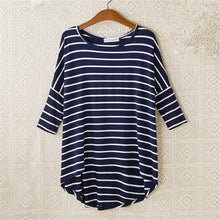 2016 New Fashion Loose T-shirt Large Size O-neck 3/4 Sleeve tShirt Women Stripped Top 70830