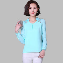 2016 New Fashion Plus Size Blouse Women Chiffon Blusas Long Sleeve Stand Shirts Lace Patchwork with Button Tops 70270