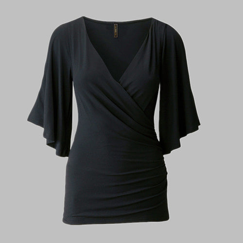 2016 New Fashion Sexy Short Butterfly Sleeve Plus Over Size T-shirts Female T shirts V-neck Women Clothing Top 70853