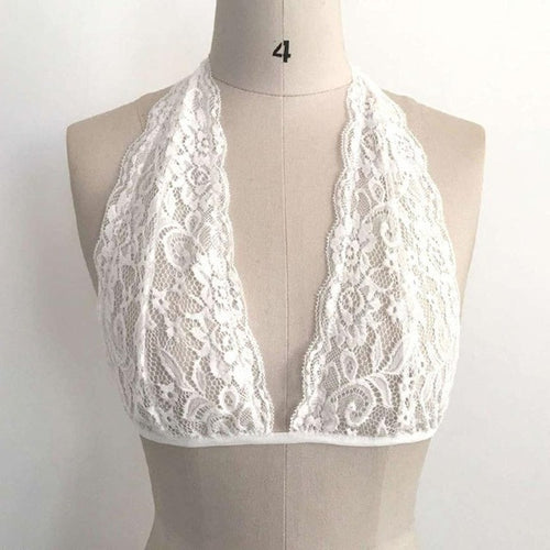 2016 New Fashion Sexy Women Lace Backless Tank Top Crop Black White halter crop top Slim Top Femme Cropped YLYL