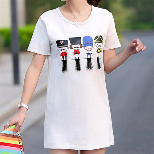 2016 New Fashion Short Sleeve Plus Size Long M-4XL T-shirts Female Character Print t shirts Women Cartoon Top 71056