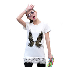 2016 New Fashion Short Sleeve Plus Size Long T-shirts Female Animal Print Appliques Lace T shirts Women Clothing Top 71049