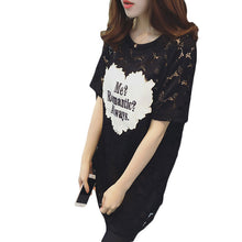 2016 New Fashion Short Sleeve Plus Size Long XL-5XL T-shirts Female Letter Print Lace t shirts Women Top 71053