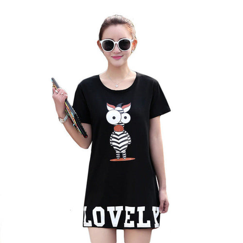 2016 New Fashion Short Sleeve Plus Size M-4XL Long T-shirts Female Character Print T shirts Women Clothing Top 71048