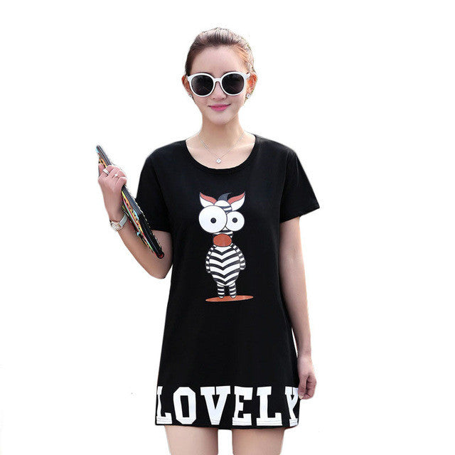 2016 New Fashion Short Sleeve Plus Size M-4XL Long T-shirts Female Character Print T shirts Women Clothing Top 71048