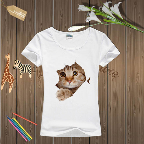 2016 New Fashion Short Sleeve Plus Size T-shirts Female T shirts Animal Cat Print Tops Women Clothing 70833