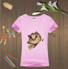 2016 New Fashion Short Sleeve Plus Size T-shirts Female T shirts Animal Cat Print Tops Women Clothing 70833