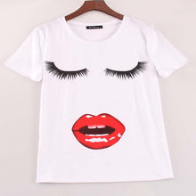 2016 New Fashion Short Sleeve Plus Size T-shirts Female T shirts Print Tops Red Lip Mouth Women Clothing 70603