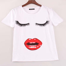 2016 New Fashion Short Sleeve Plus Size T-shirts Female T shirts Print Tops Red Lip Mouth Women Clothing 70603