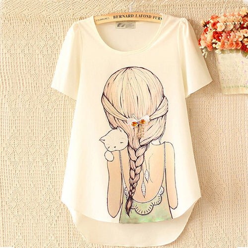 2016 New Fashion Short Sleeve Plus Size T-shirts Female T shirts Print Tops Women Clothing 70831