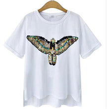 2016 New Fashion Short Sleeve Plus Size T-shirts Female Wing Print Appliques T shirts Women Clothing Top 71047