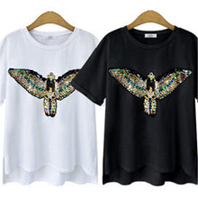 2016 New Fashion Short Sleeve Plus Size T-shirts Female Wing Print Appliques T shirts Women Clothing Top 71047