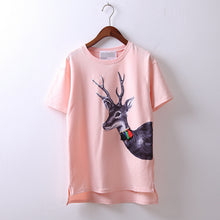 2016 New Fashion Short Sleeve T-shirts Female Animal T shirts Elk Tops Plus Size Deer Print Appliques Hot Sale 70428