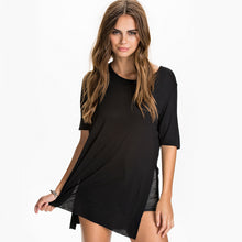2016 New Fashion Short Sleeve T-shirts Plus Size Female Side Split Long T shirts Top O-neck Women t shirt 71148