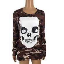 2016 New Fashion Skull T shirt Camouflage Print Women Long Sleeve Autumn Tee Tops O-Neck T-Shirts Women Clothes camiseta mujer