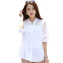 2016 New Fashion Summer Chiffon White Blouse Women Plus Size Tops Casual Half Sleeve Turn-down Spring Lace Shirt 70665