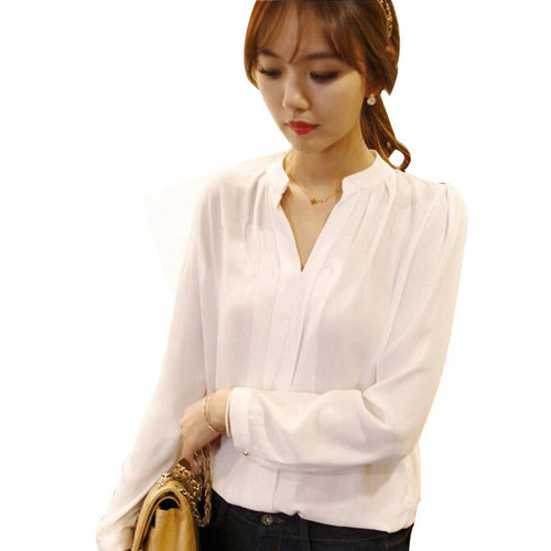 2016 New Fashion Summer Women Chiffon Blouse Long Sleeve Fashion Women Stand Button Blouse Shirt Women Top 70692