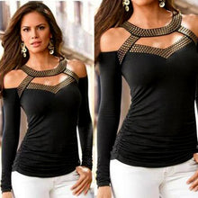 2016 New Fashion T Shirt Women Sexy Off Shoulder Sequined Casual Tops Autumn Long Sleeve Black Tee Shirt Femme