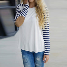 2016 New Fashion T-Shirt Women Striped Long Sleeve Patchwork Tee Shirt Women Casual Autumn Tops Poleras De Mujer