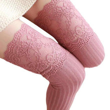 2016 New Fashion Thigh High Cotton Lace Splicing Over The Knee Long Cotton Solid Warmer Soft Thigh High Stockings 1128#